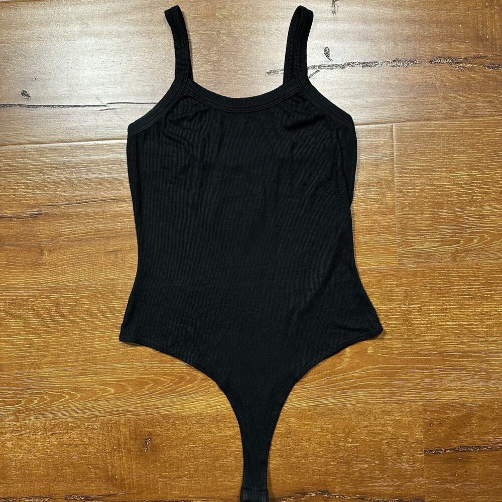Set Active Ribbed Bodysuit Womens L Black One Piece Athletic Gym Yoga Run USA